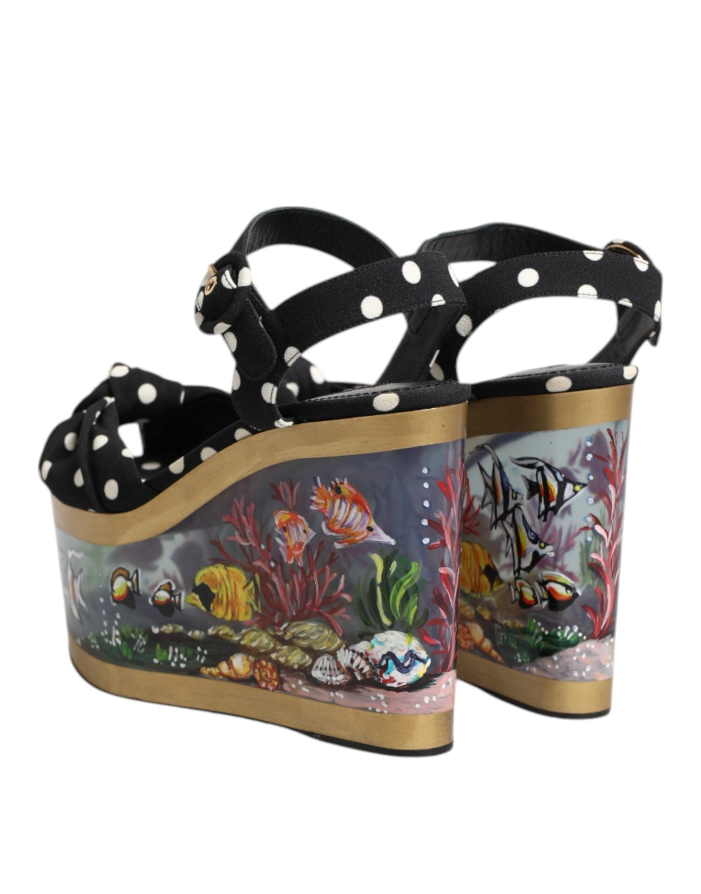 Dolce & Gabbana Multicolor Fisch Polka Dot Keil Sandalen Schuhe