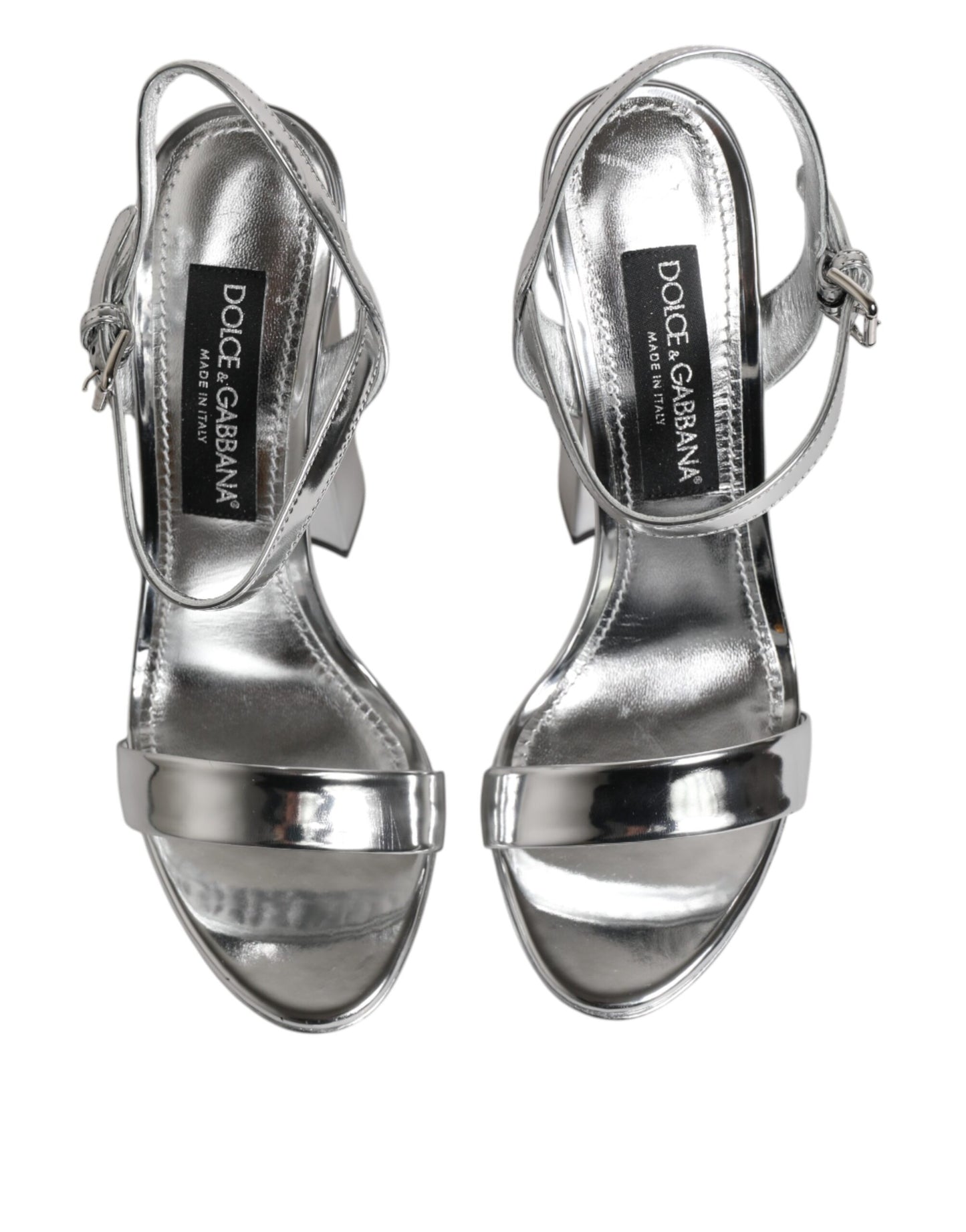 Dolce & Gabbana Silberne Leder Plateau Keira Sandalen Schuhe