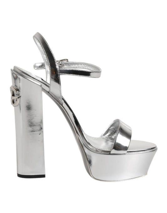 Dolce & Gabbana Silberne Leder Plateau Keira Sandalen Schuhe