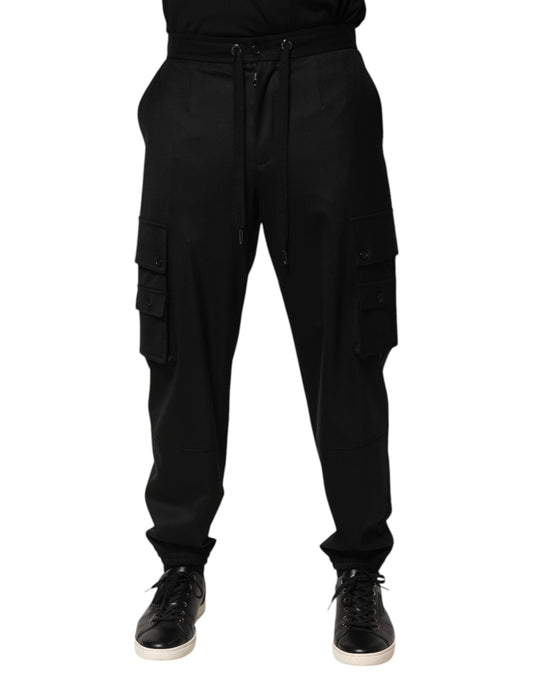 Dolce & Gabbana Solide Schwarze Cargo Jogger Männer Sweatpants Hosen