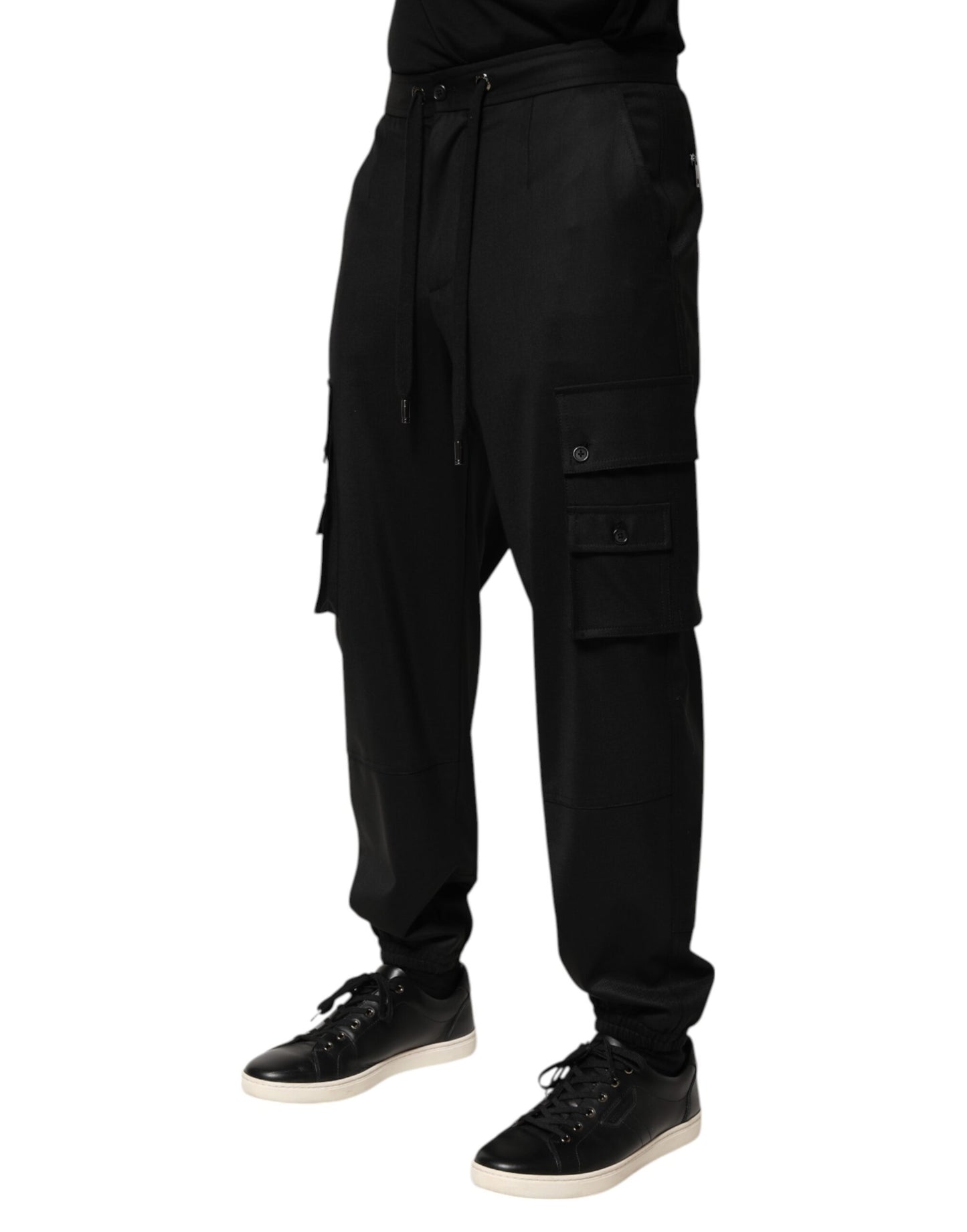 Dolce & Gabbana Solide Schwarze Cargo Jogger Männer Sweatpants Hosen