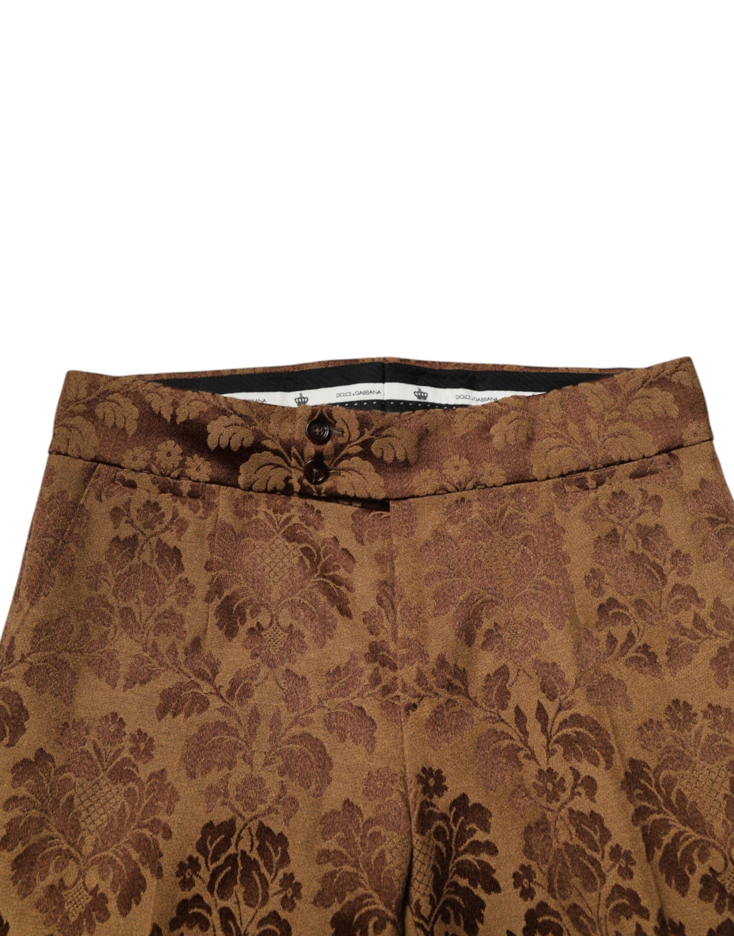 Dolce & Gabbana Braune Floral Jacquard Herren Skinny Hosen Hosen