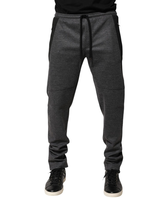Dolce & Gabbana Graue Schwarze Wollmischung Jogger-Sweatpants Hose