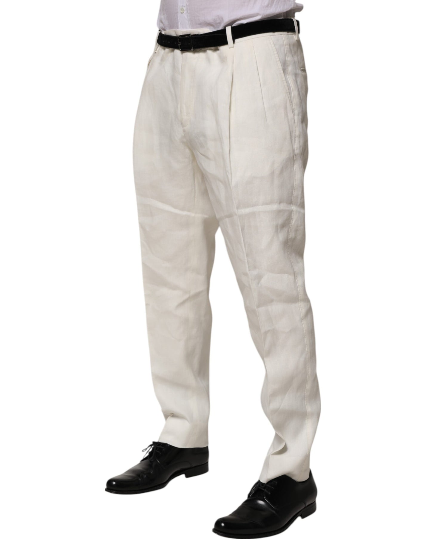 Dolce & Gabbana Cremefarbenes Leinenkleid Schlanke formelle Hosenhose