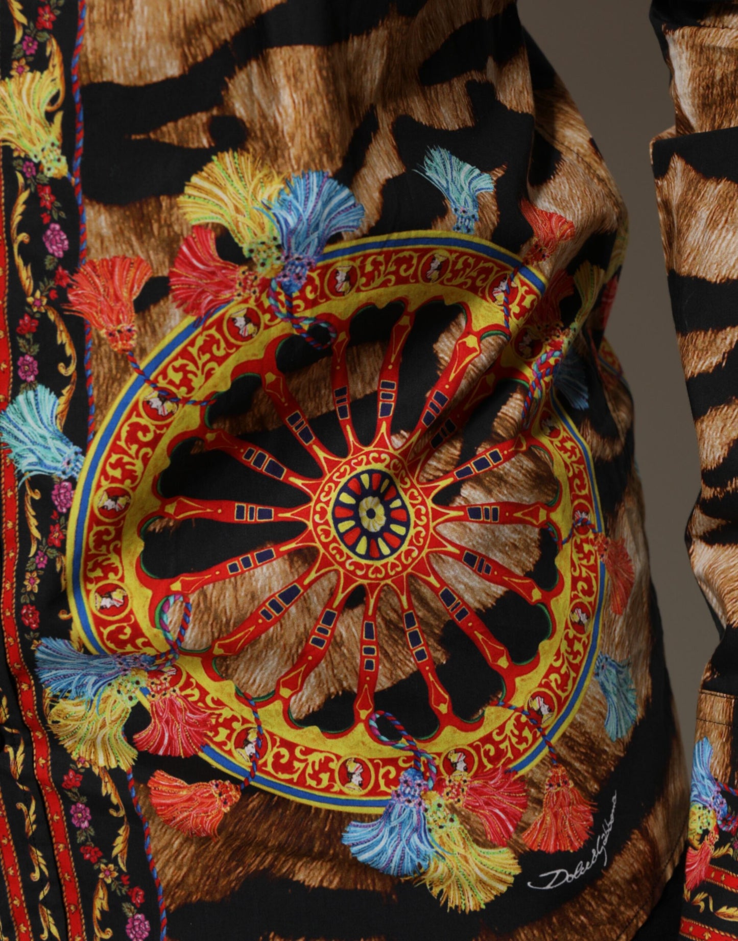 Dolce & Gabbana GOLD Cotton Tiger Carretto Langarmhemd