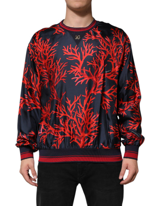 Dolce & Gabbana Marinefarbener Seidenpullover mit Korallendruck