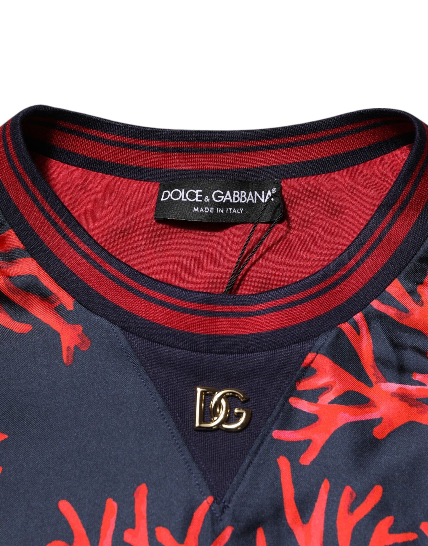Dolce & Gabbana Marinefarbener Seidenpullover mit Korallendruck