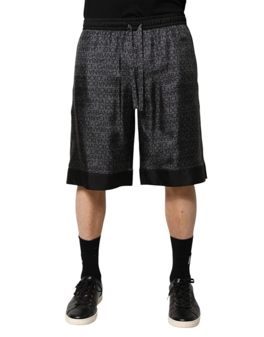 Dolce & Gabbana Graue Schwarze Seide DG Logo Herren Bermudashorts