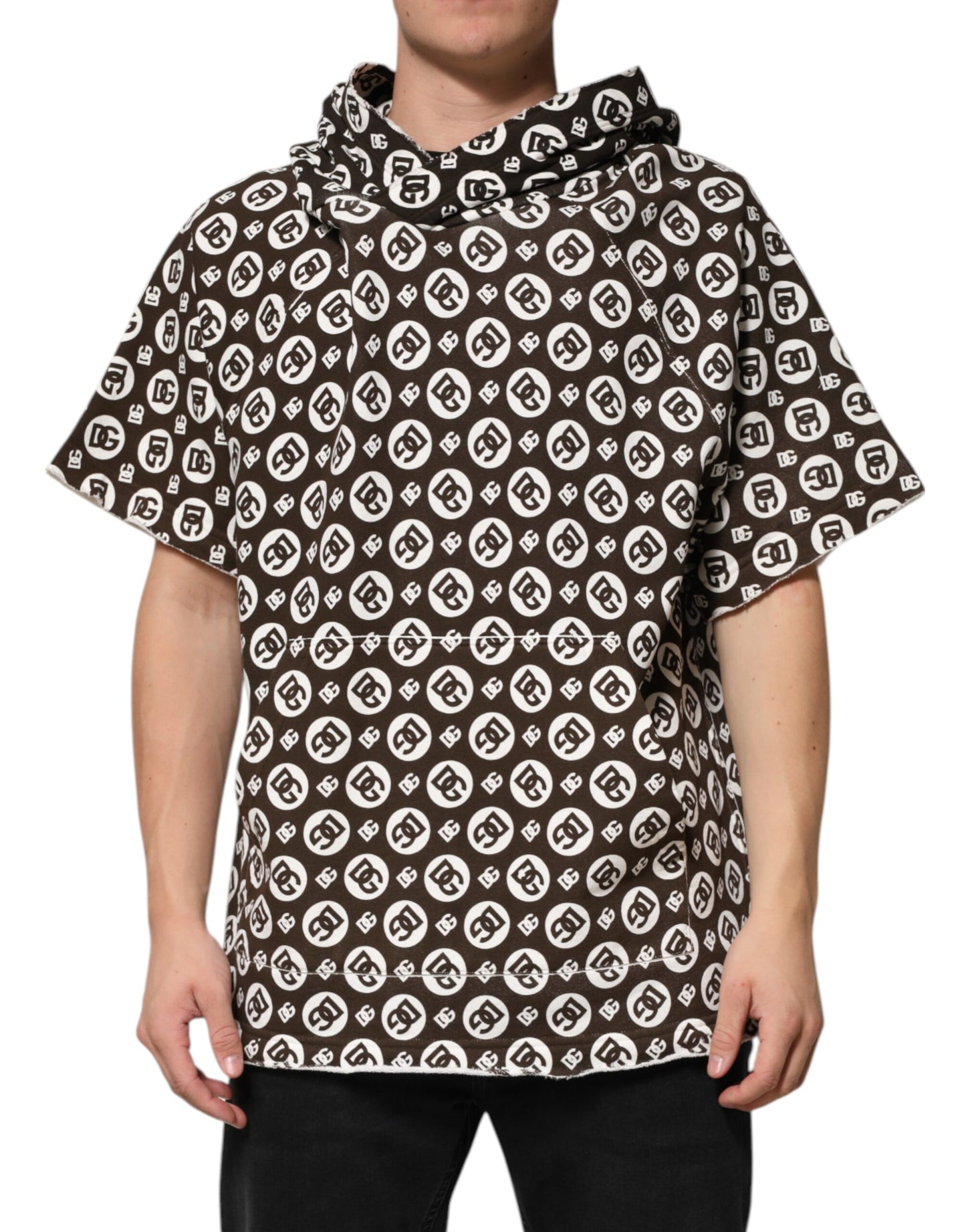 Dolce & Gabbana Braun Weiß DG Logo Kurzer Kapuzenpullover