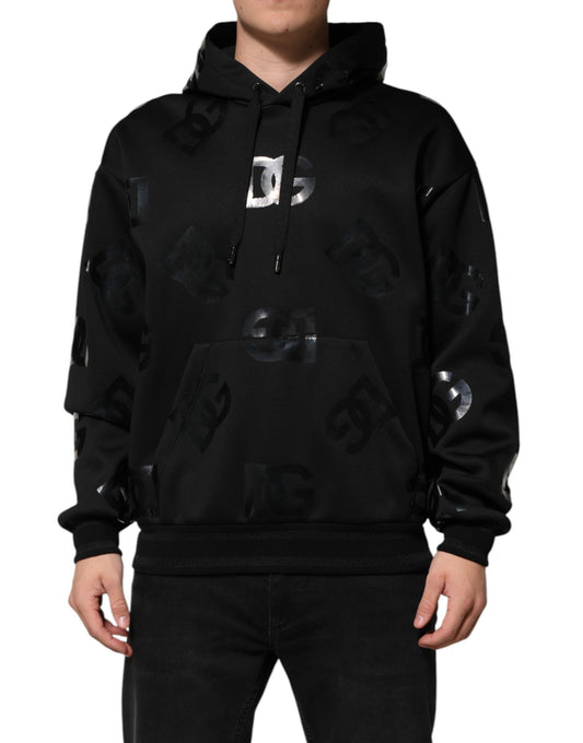 Dolce & Gabbana Schwarzer DG Logo-Kapuzenpullover mit Metallic-Druck