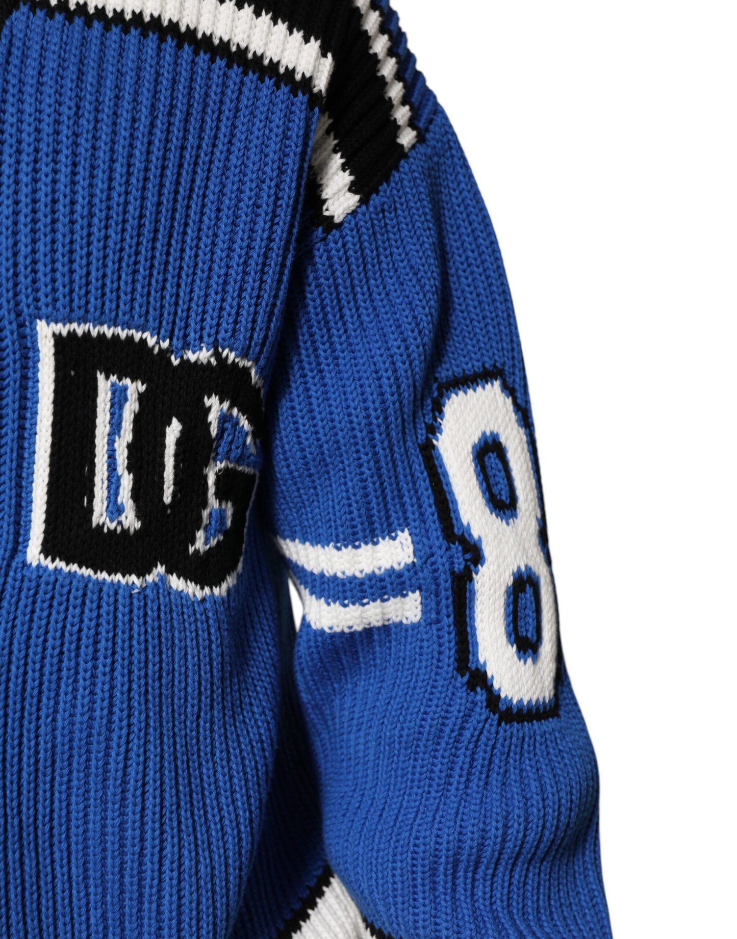 Dolce & Gabbana Blauer Baumwoll-Logoaufnäher Rippenstrickpullover