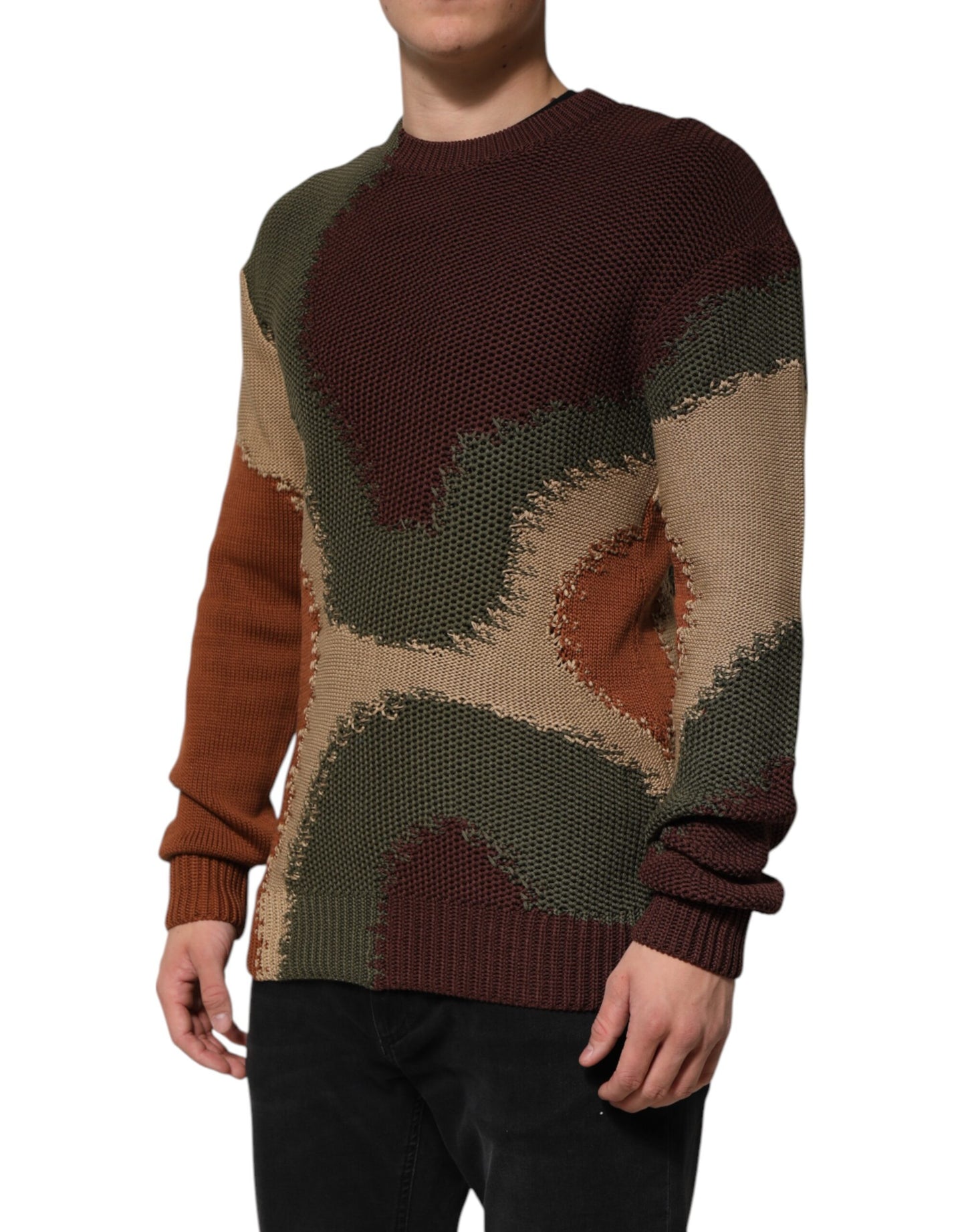 Dolce & Gabbana Multicolor Baumwolle Abstrakt Männer Pullover Sweater