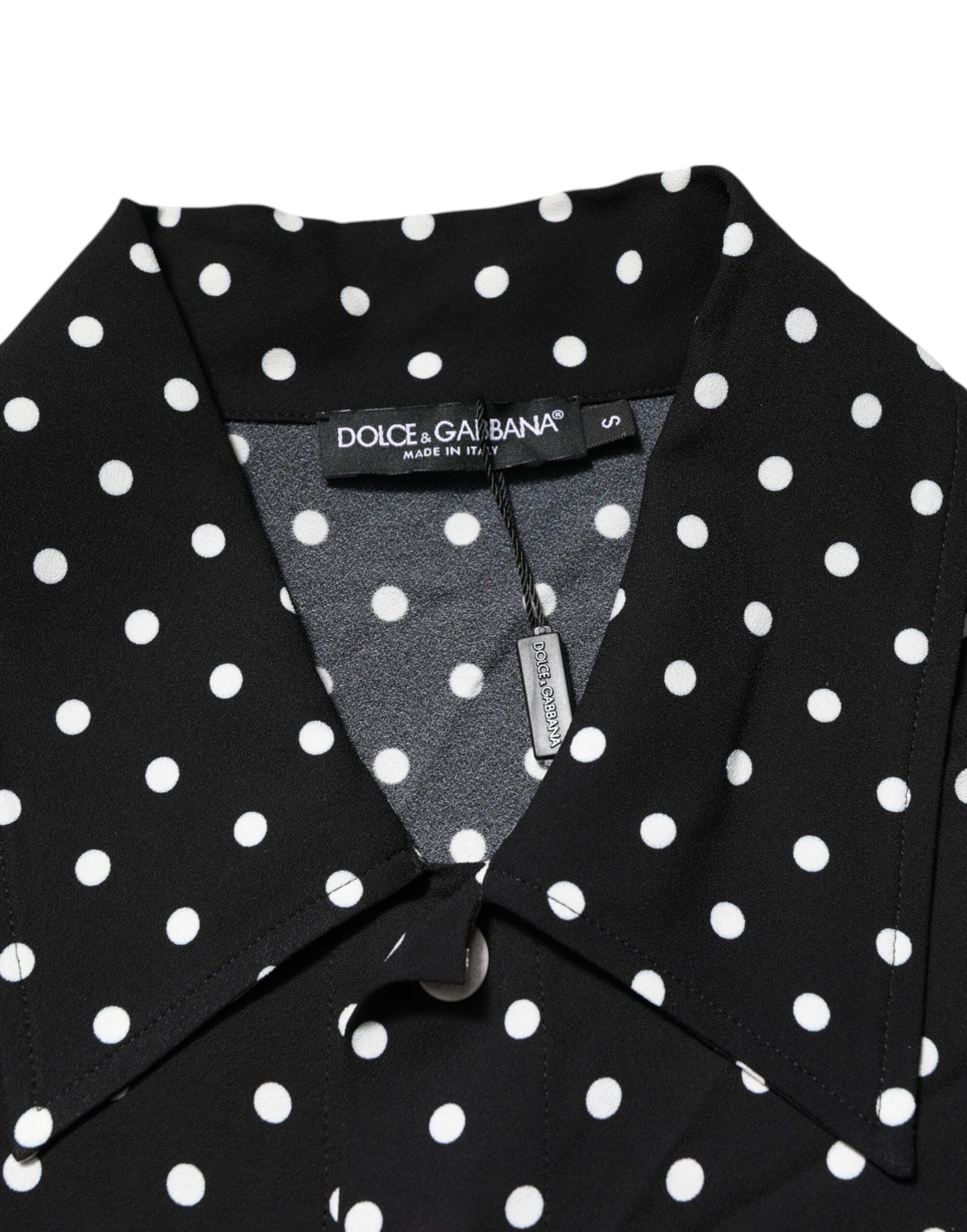 Dolce & Gabbana Schwarzes gepunktetes Polo-T-Shirt mit kurzen Ärmeln und Kragen