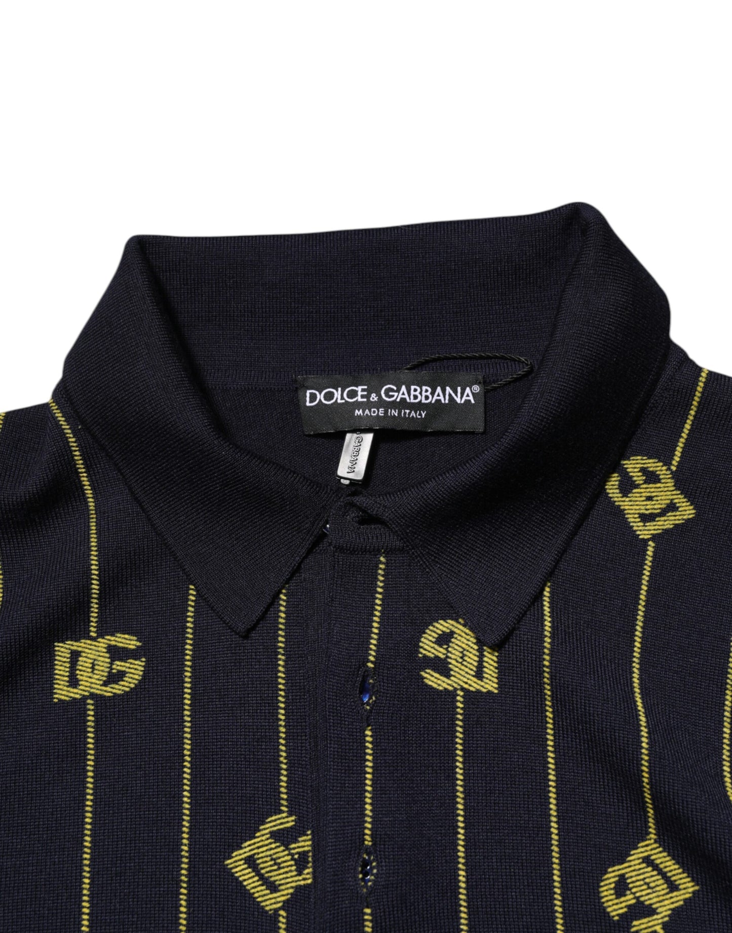 Dolce & Gabbana Schwarzes Logo-Jacquard-Strick-Poloshirt T-Shirt