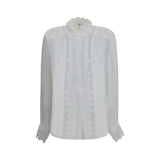 Chloé Bluse aus gerafftem Seidenmusselin und Spitze