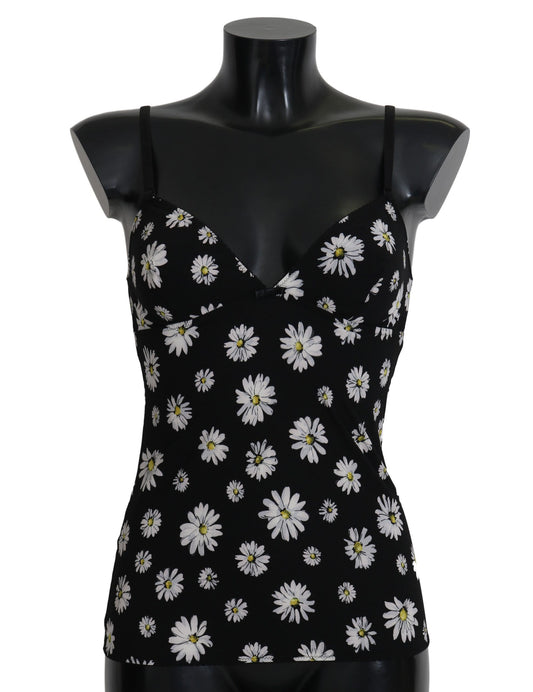 Dolce & Gabbana Schwarzes Daisy Print Kleid Dessous Chemisole