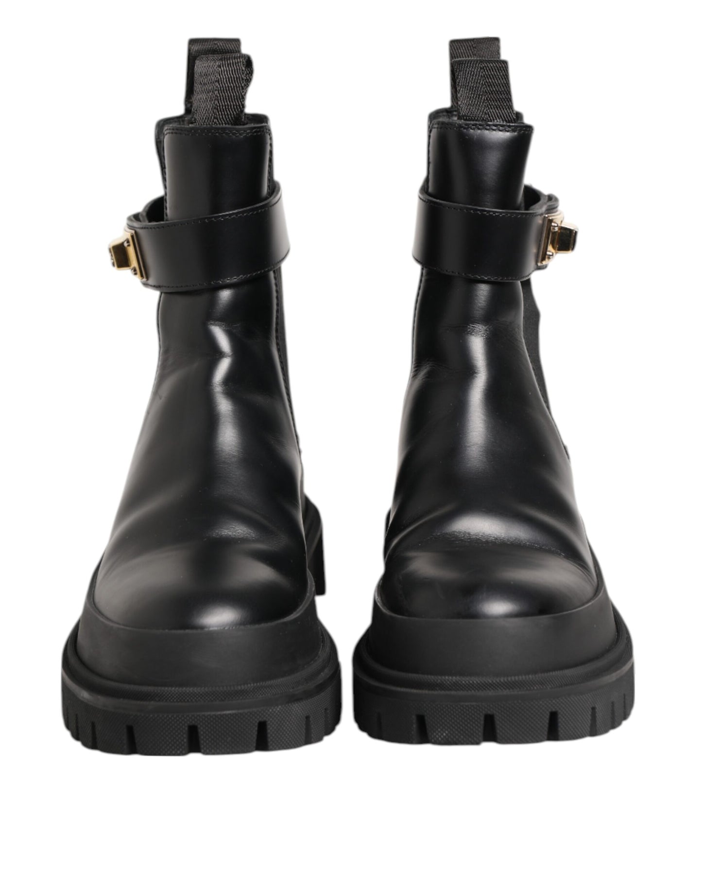 Dolce & Gabbana Schwarze Kalbsleder DG Logo Strap Ankle Boots Schuhe