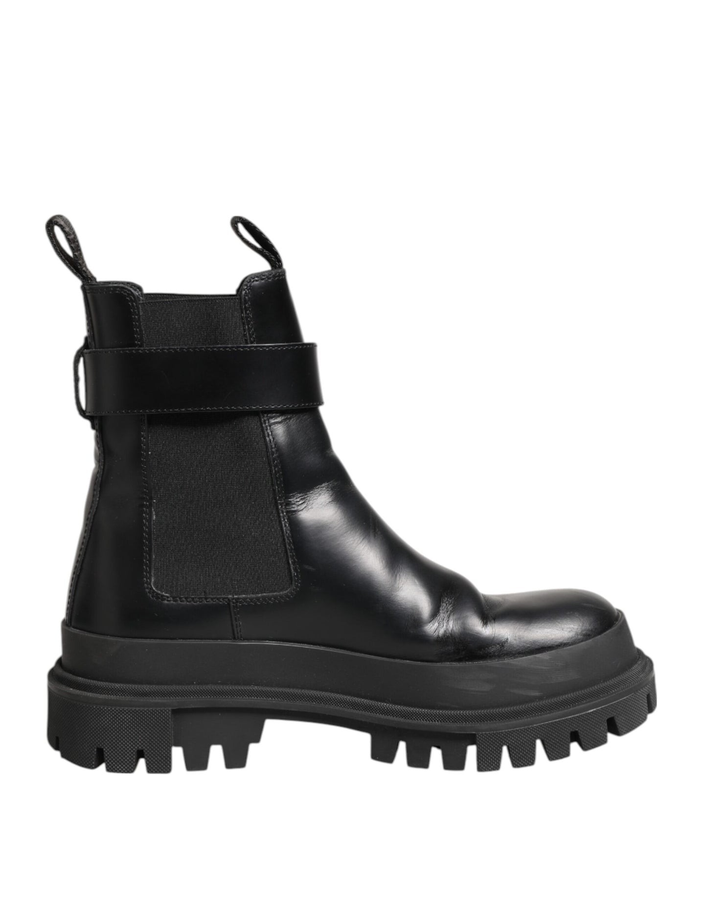 Dolce & Gabbana Schwarze Kalbsleder DG Logo Strap Ankle Boots Schuhe