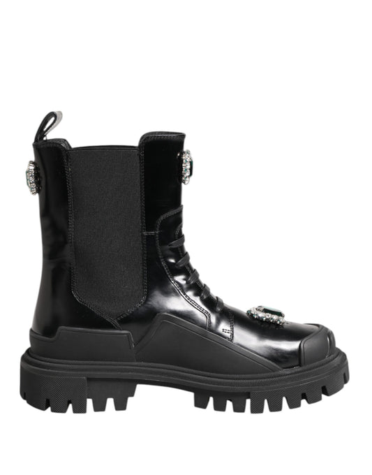 Dolce & Gabbana Schwarzer Kristall verschönert Kampfstiefel Schuhe
