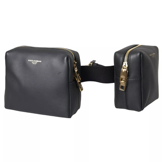 Dolce & Gabbana Schwarze Gürteltasche aus Kalbsleder mit doppeltem Gürtel und Bauchtasche