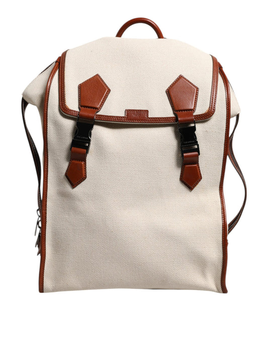 Dolce & Gabbana Beige Braun Segeltuch Leder EDGE Reise Männer Rucksack Tasche