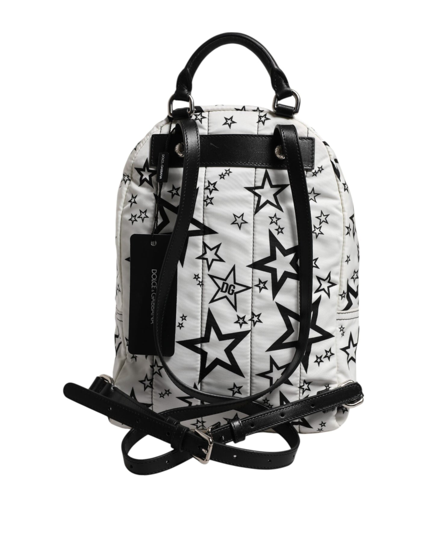 Dolce & Gabbana Weiße DG Sterne Druck Nylon Reise Rucksack Tasche
