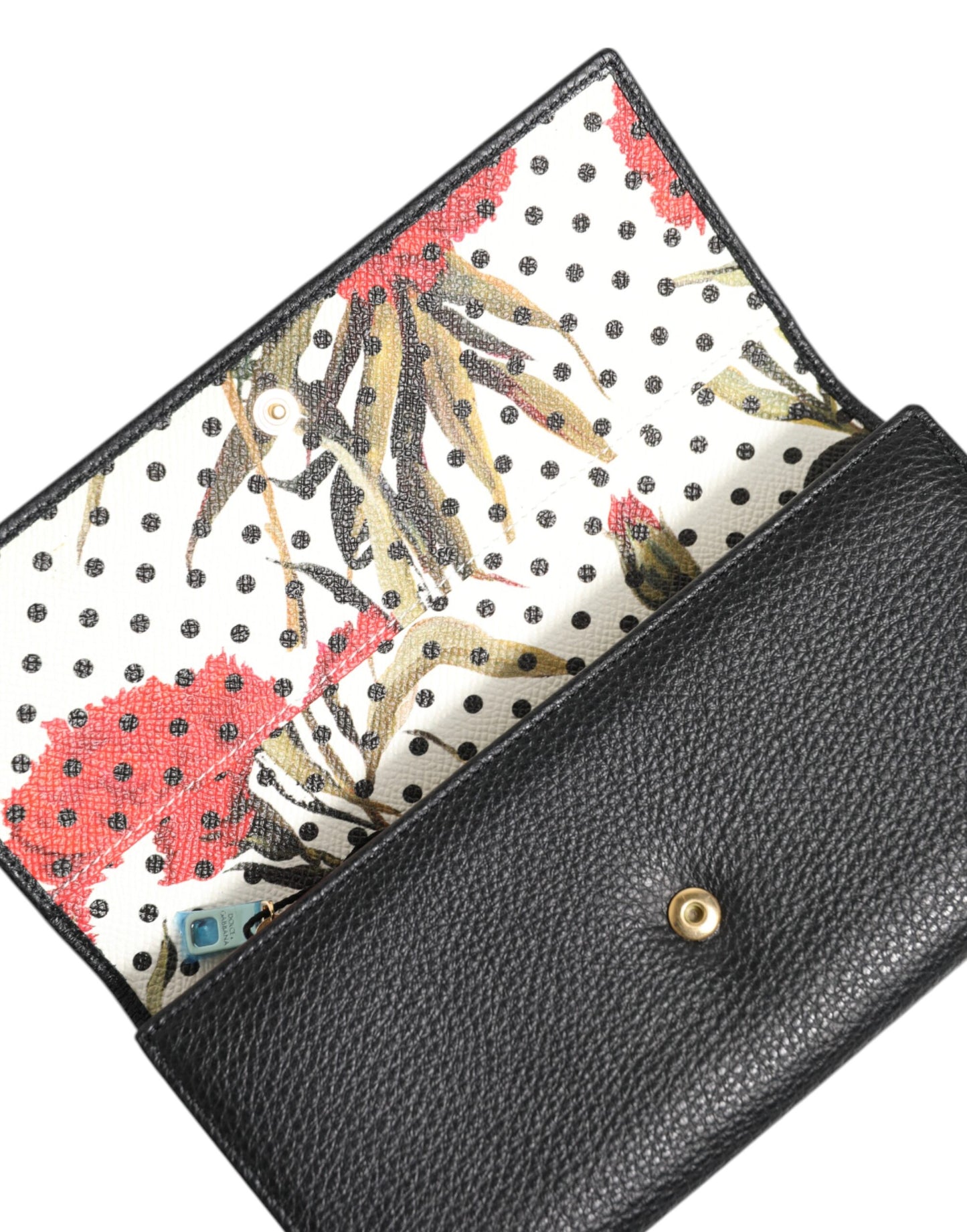 Dolce & Gabbana Schwarzes Leder Logo Plaque Kartenhalter Trifold Wallet