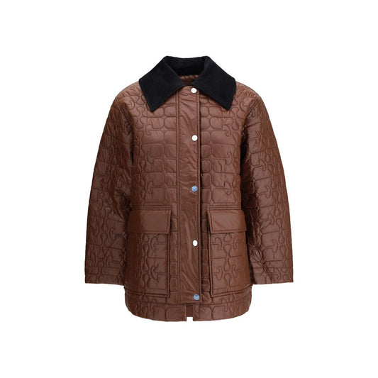 Ganni Glänzende Stepp-Midi-Jacke