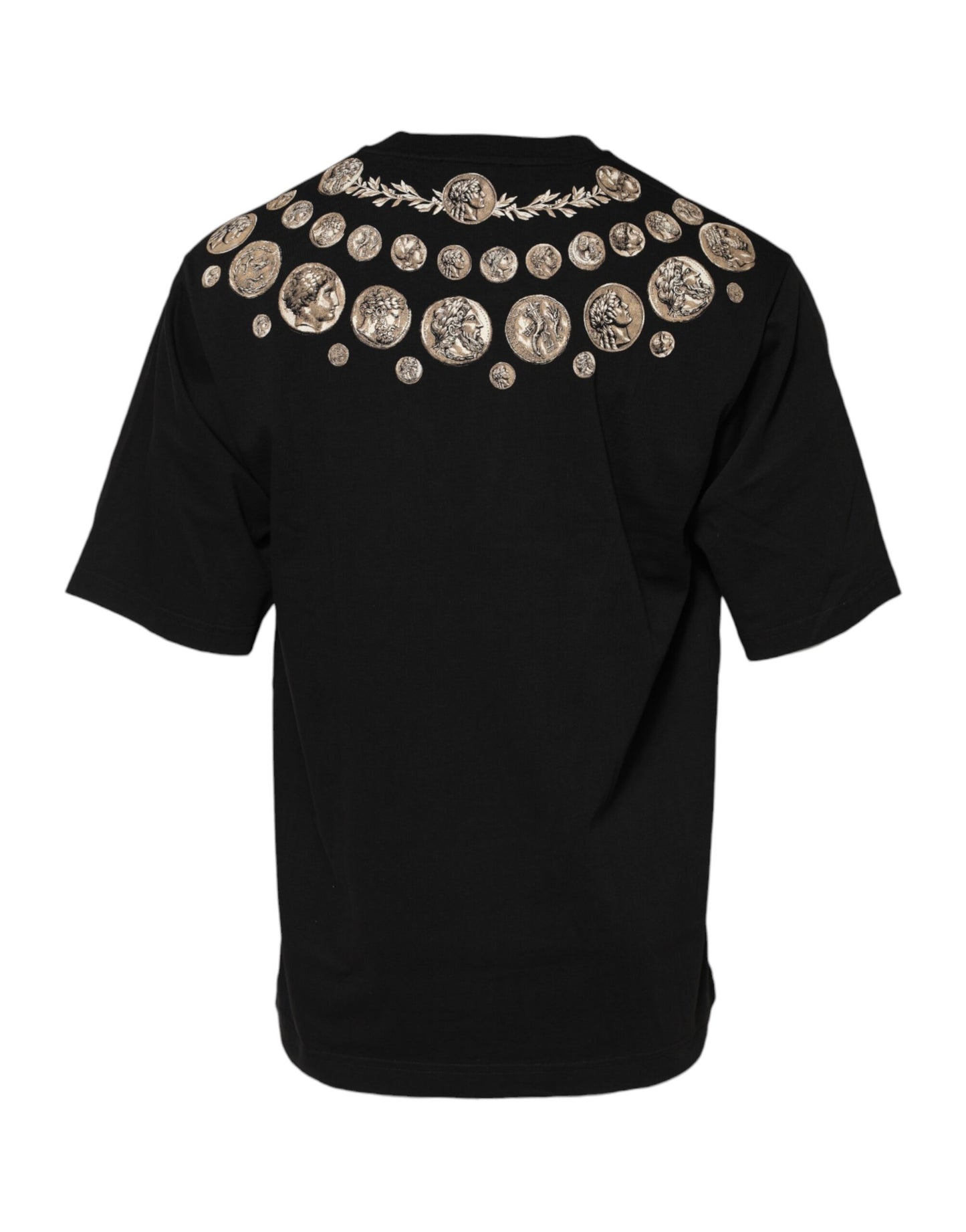 Dolce & Gabbana Schwarzes T-Shirt mit Rundhalsausschnitt aus Baumwolle mit Münzdruck