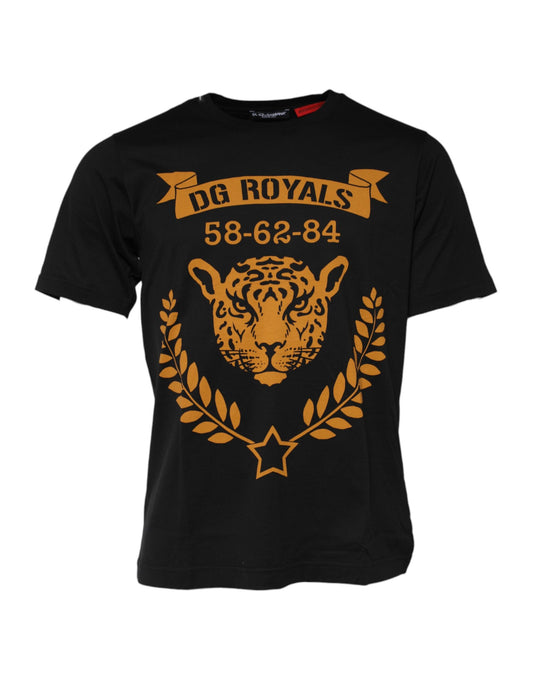 Dolce & Gabbana Schwarzes DG Royals Baumwoll-T-Shirt mit Rundhalsausschnitt