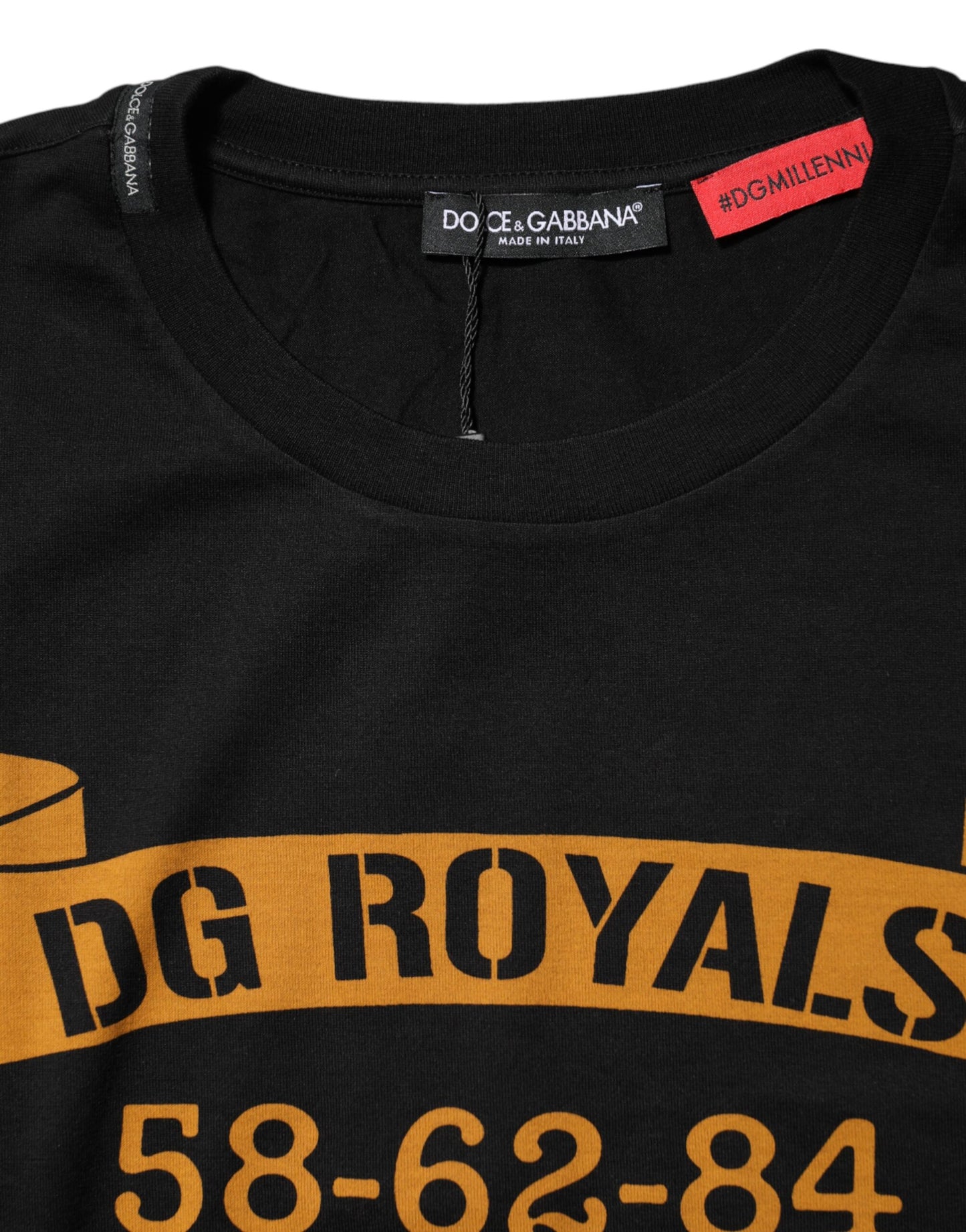 Dolce & Gabbana Schwarzes DG Royals Baumwoll-T-Shirt mit Rundhalsausschnitt