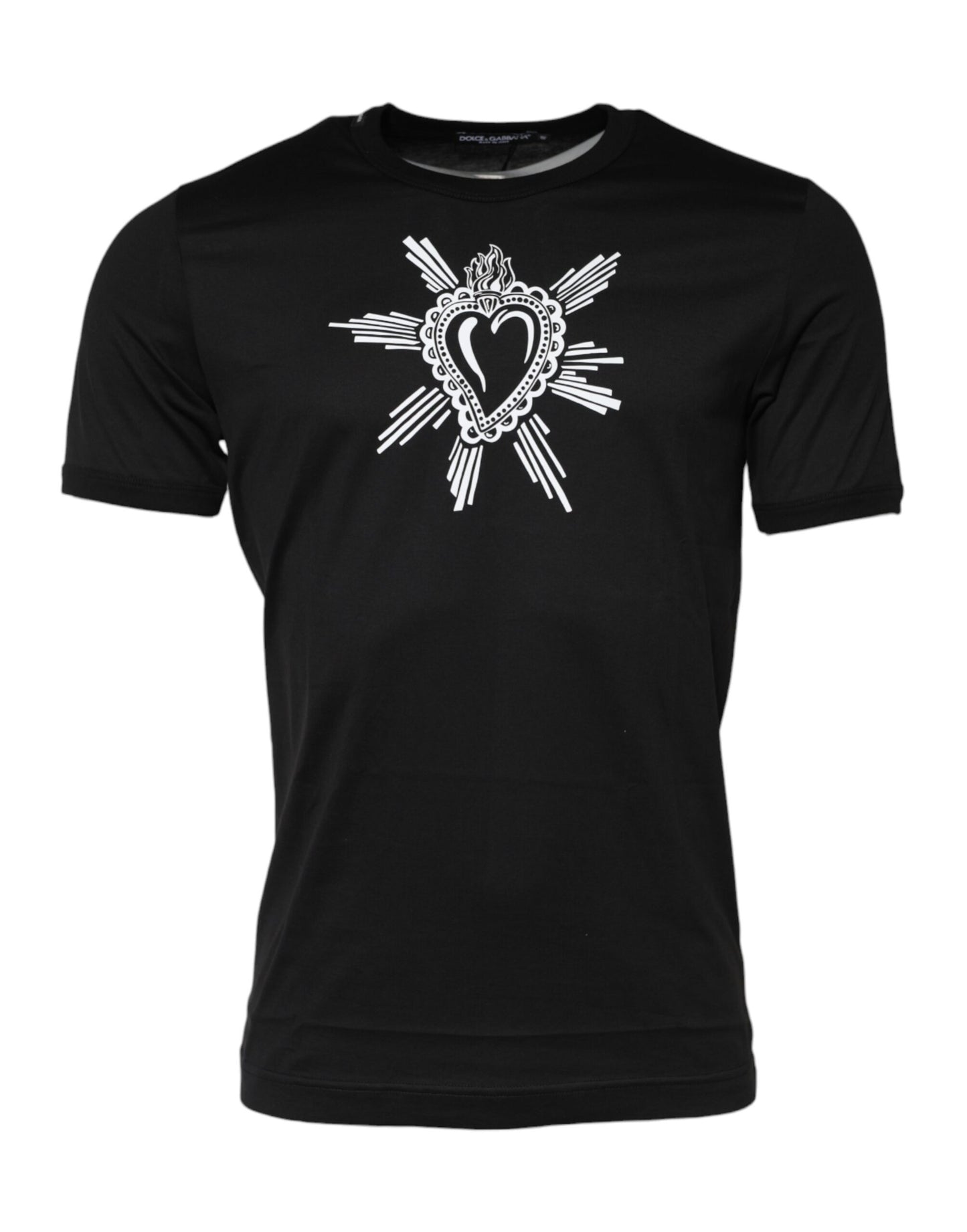 Dolce & Gabbana Schwarzes Sacred Heart Baumwoll-T-Shirt mit Rundhalsausschnitt
