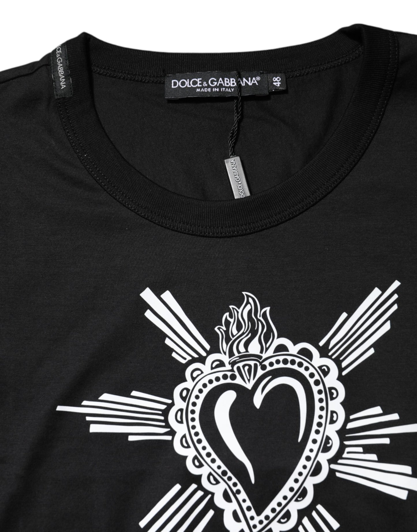 Dolce & Gabbana Schwarzes Sacred Heart Baumwoll-T-Shirt mit Rundhalsausschnitt