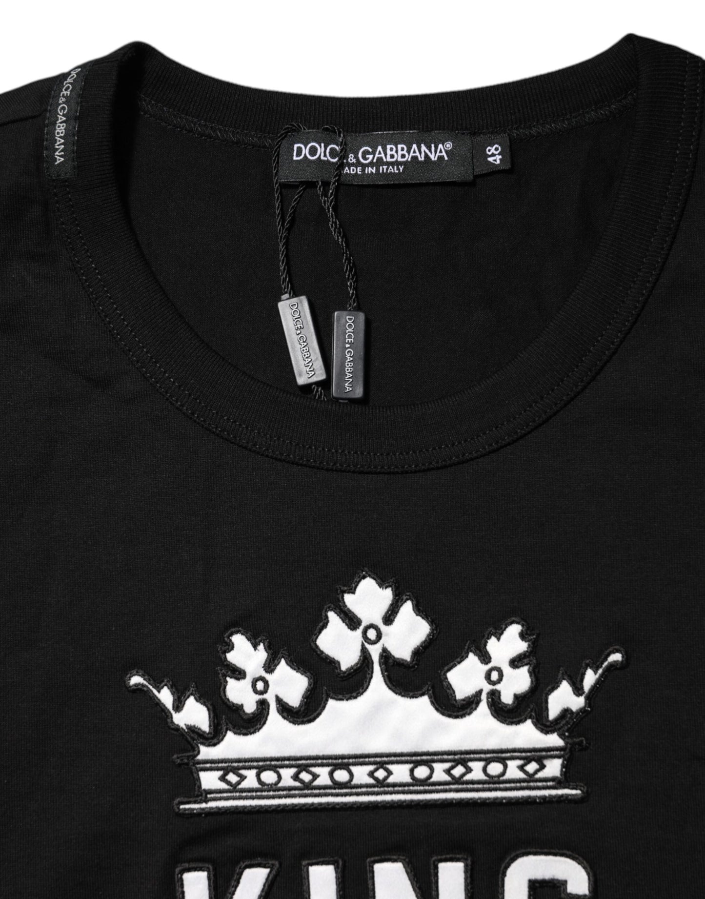 Dolce & Gabbana Schwarzes DG King Crown Baumwoll-T-Shirt mit Rundhalsausschnitt