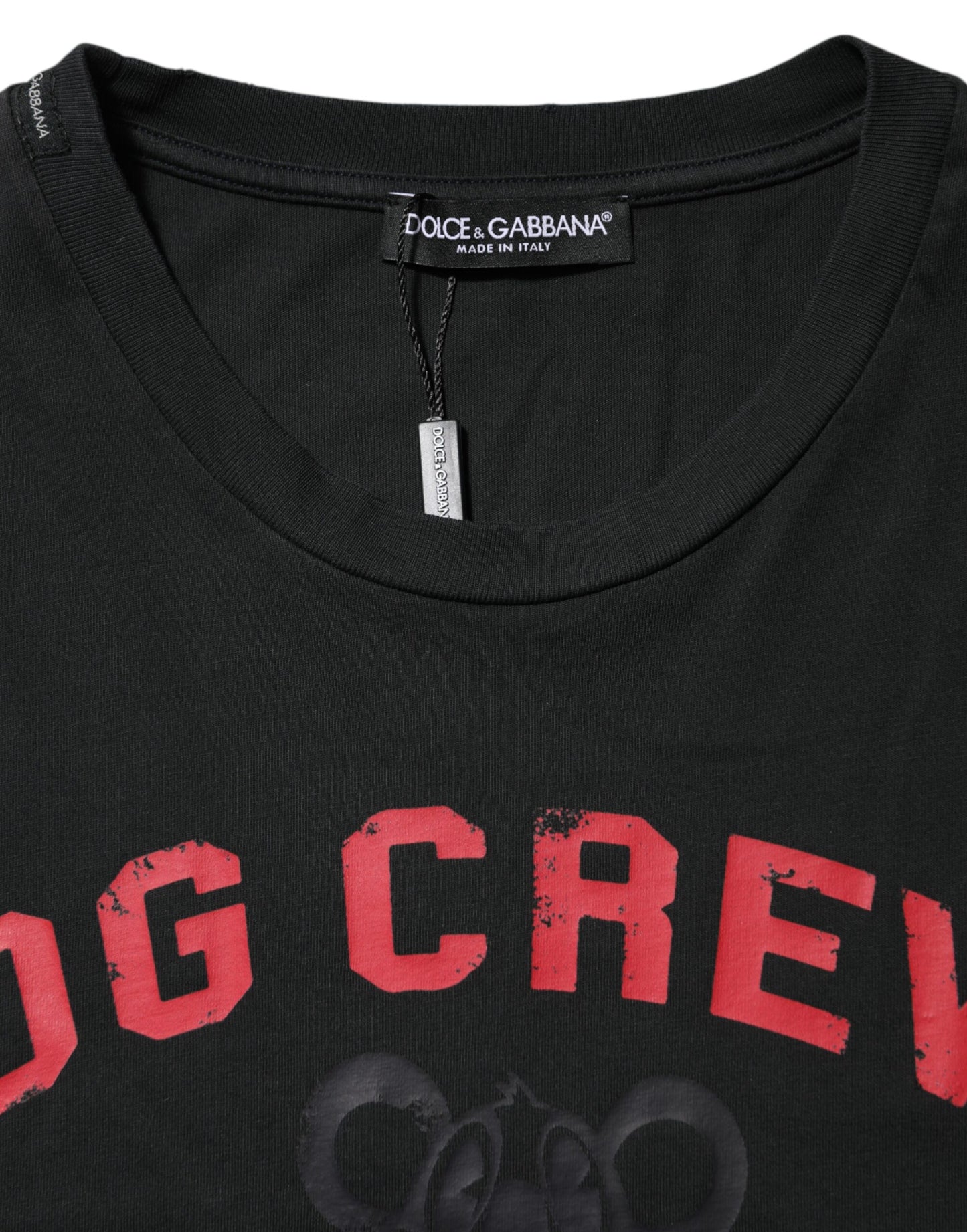 Dolce & Gabbana Schwarzes DG Crew Devotion Baumwoll-T-Shirt mit Rundhalsausschnitt