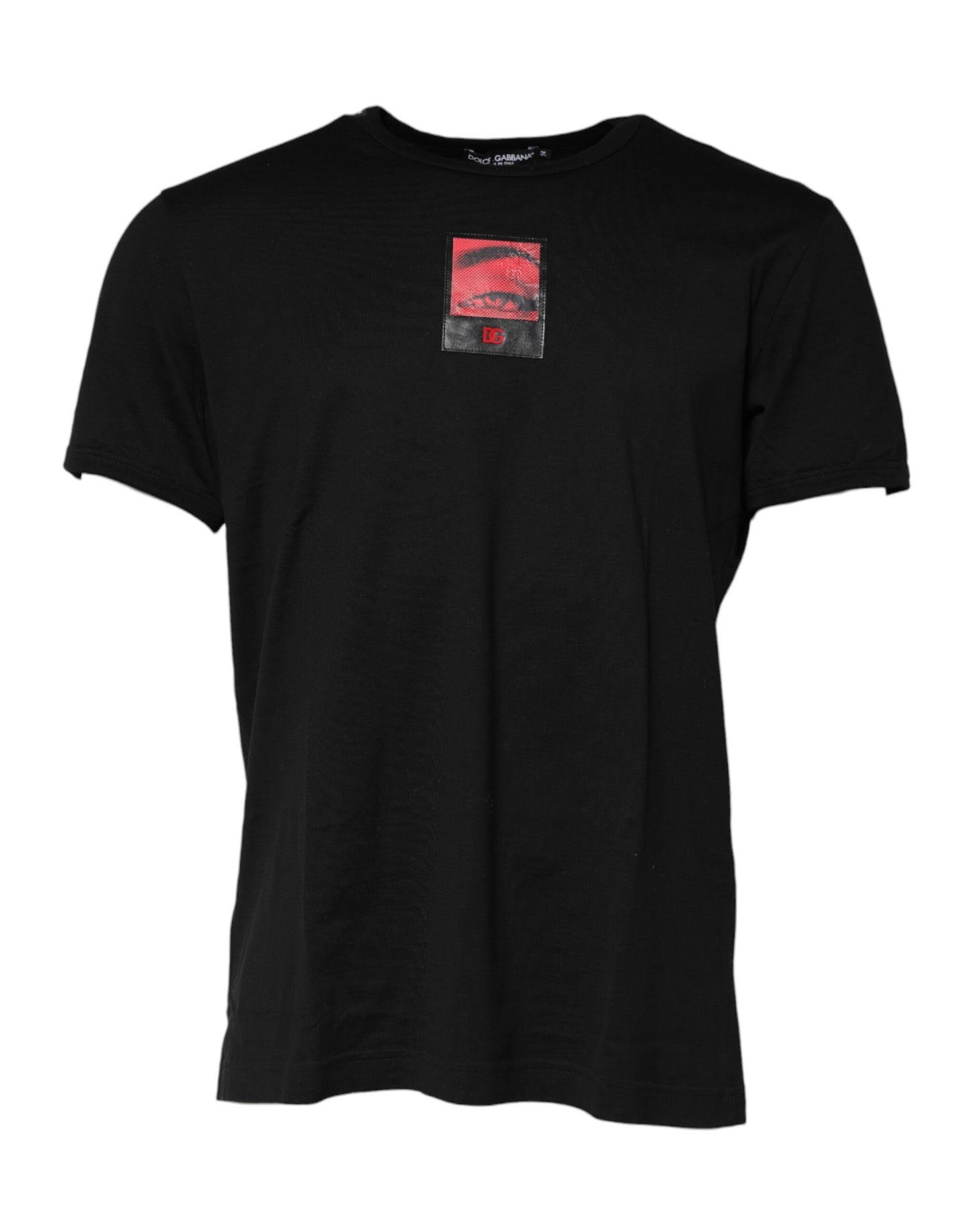 Dolce & Gabbana Schwarzes Baumwoll-T-Shirt mit Rundhalsausschnitt und Augenaufdruck für Männer