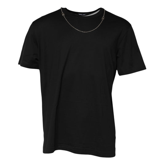 Dolce & Gabbana Schwarzes Ketten-T-Shirt aus Baumwolle mit Rundhalsausschnitt