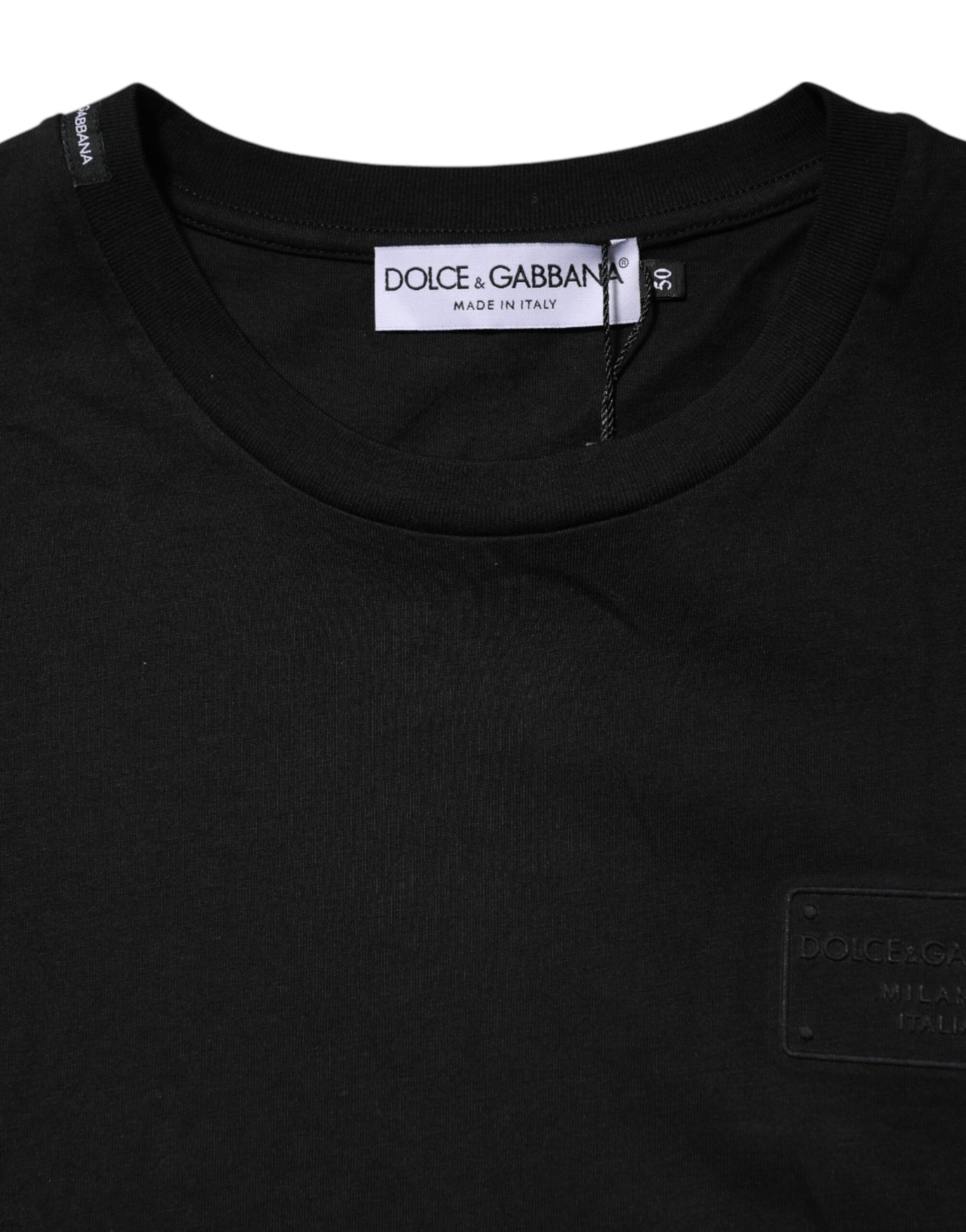 Dolce & Gabbana Schwarzes Logo-Plakette Baumwolle T-Shirt mit Rundhalsausschnitt