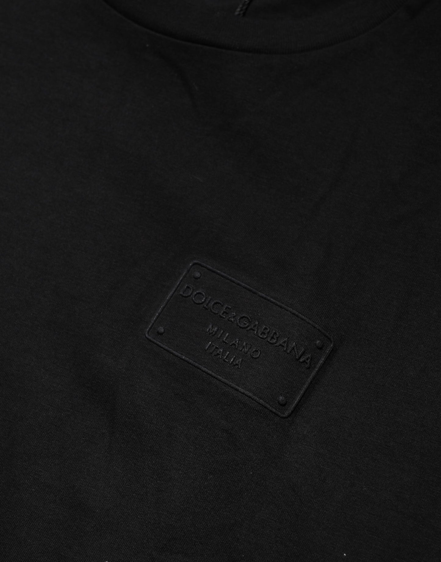 Dolce & Gabbana Schwarzes Logo-Plakette Baumwolle T-Shirt mit Rundhalsausschnitt