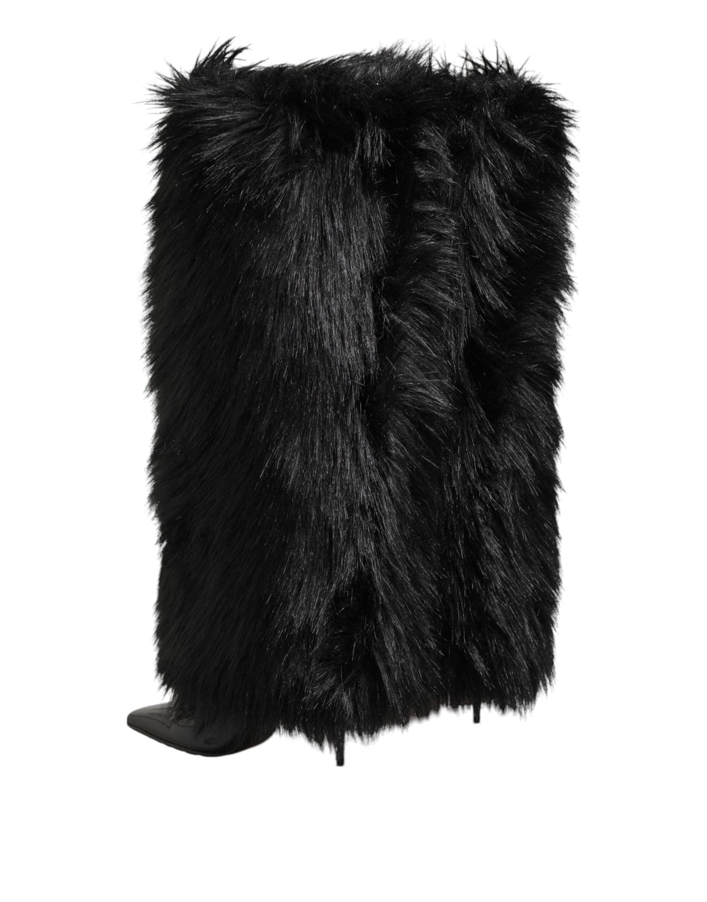 Dolce & Gabbana Schwarze Kunstpelz spitze Knie hohe Stiletto Stiefel Schuhe