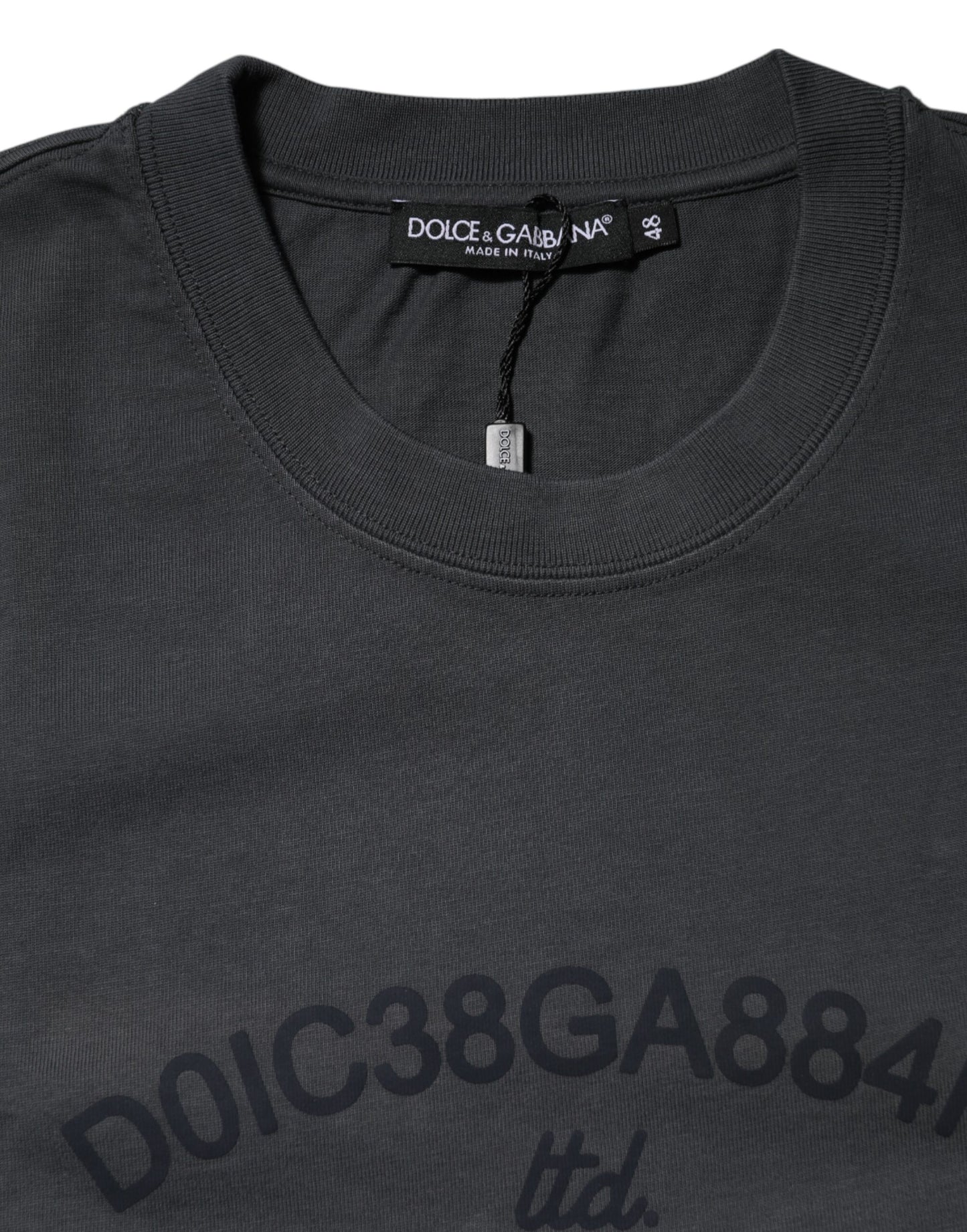 Dolce & Gabbana Graues Logo-Grafik-T-Shirt mit Rundhalsausschnitt aus Baumwolle