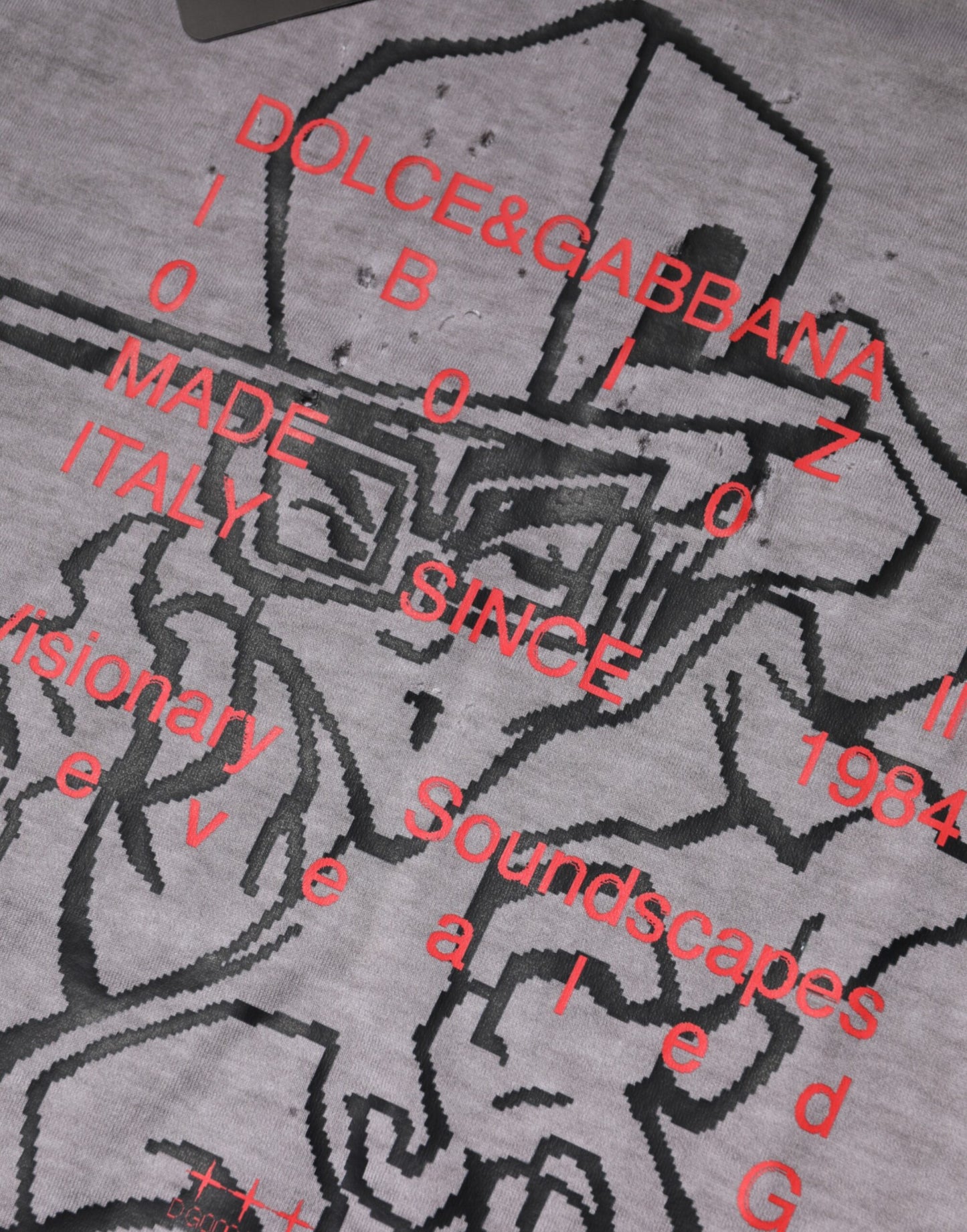 Dolce & Gabbana Graues T-Shirt mit Rundhalsausschnitt aus Baumwolle mit Grafikdruck