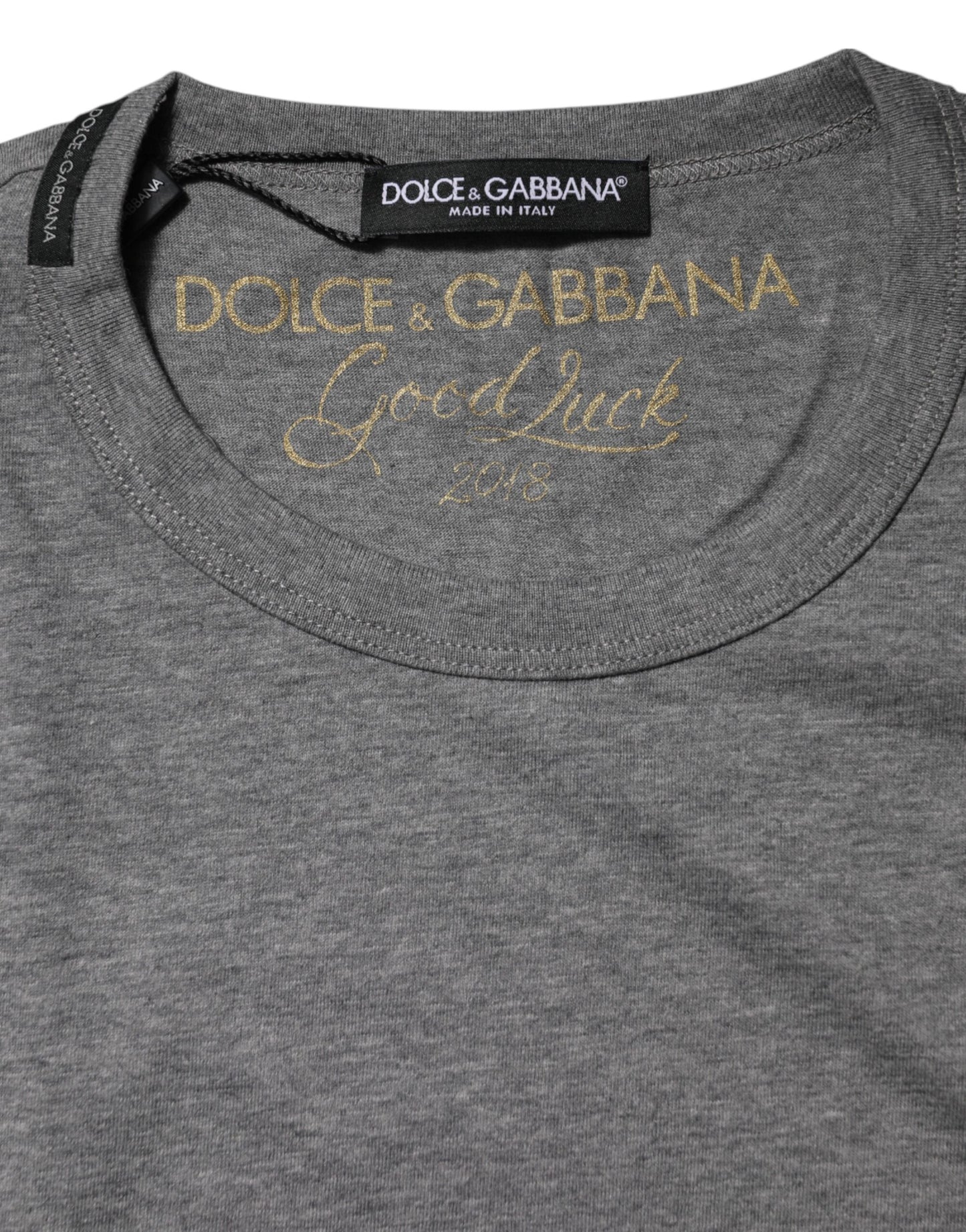 Dolce & Gabbana Graues Baumwoll-T-Shirt mit Rundhalsausschnitt und kurzen Ärmeln