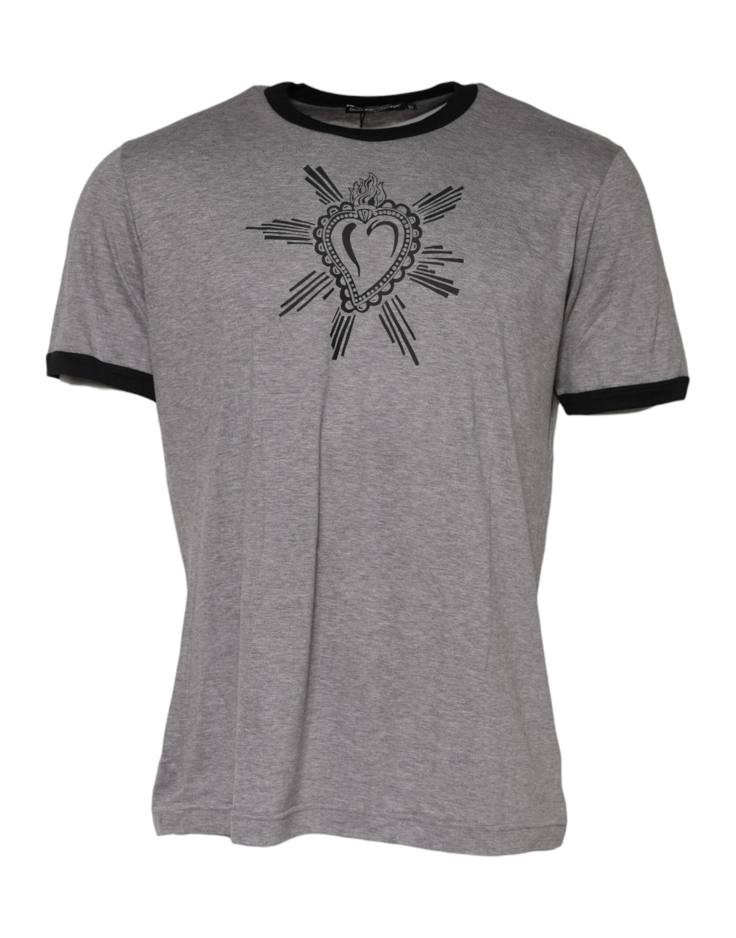 Dolce & Gabbana Graues Sacred Heart Baumwoll-T-Shirt mit Rundhalsausschnitt