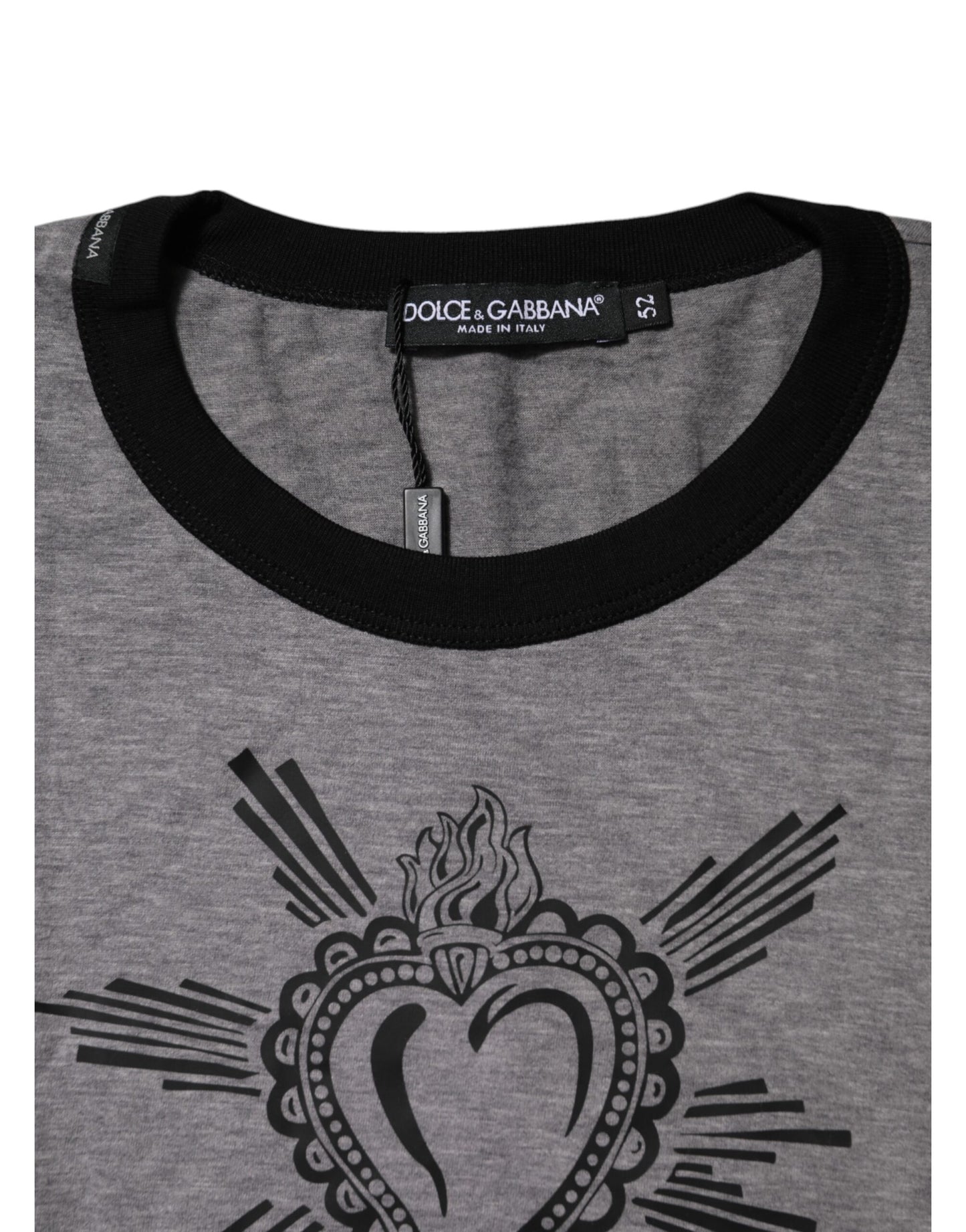 Dolce & Gabbana Graues Sacred Heart Baumwoll-T-Shirt mit Rundhalsausschnitt