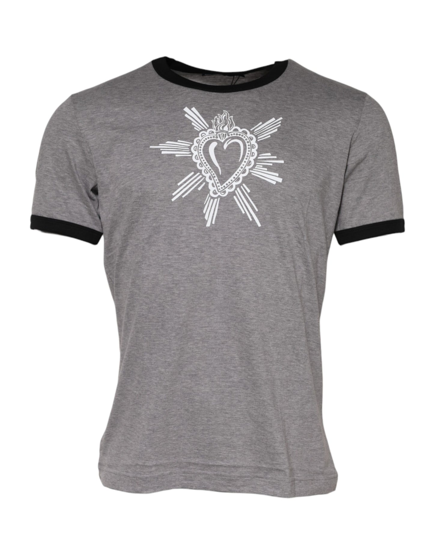 Dolce & Gabbana Graues Sacred Heart Baumwoll-T-Shirt mit Rundhalsausschnitt