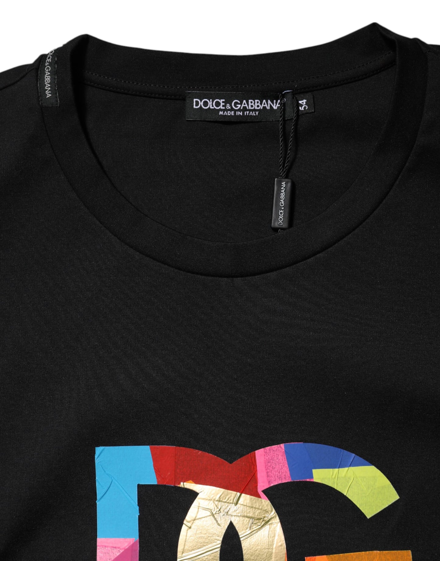 Dolce & Gabbana Schwarzes DG Logo Print Baumwoll-T-Shirt mit Rundhalsausschnitt