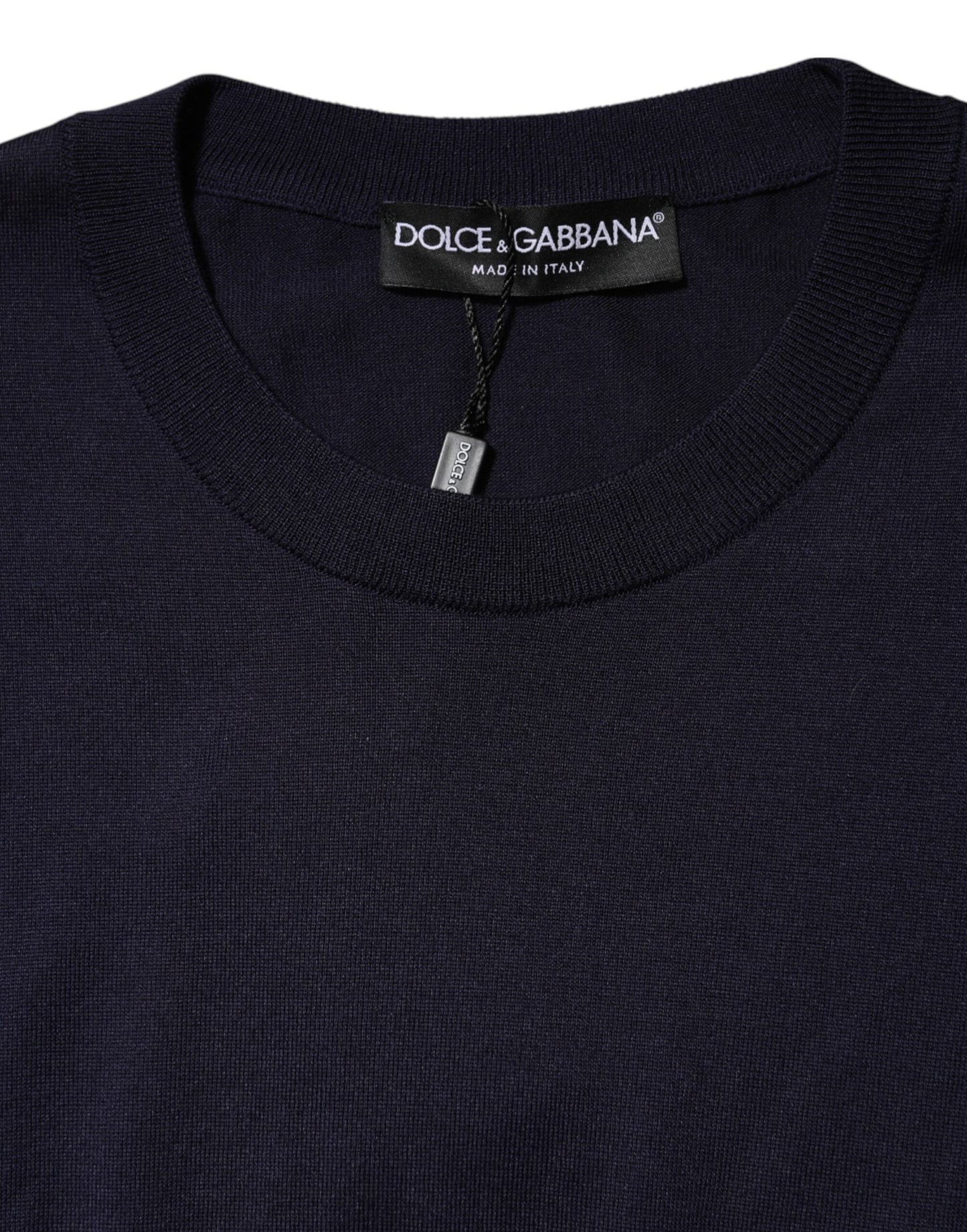 Dolce & Gabbana Dunkelblaues Seiden-T-Shirt mit Rundhalsausschnitt und kurzen Ärmeln