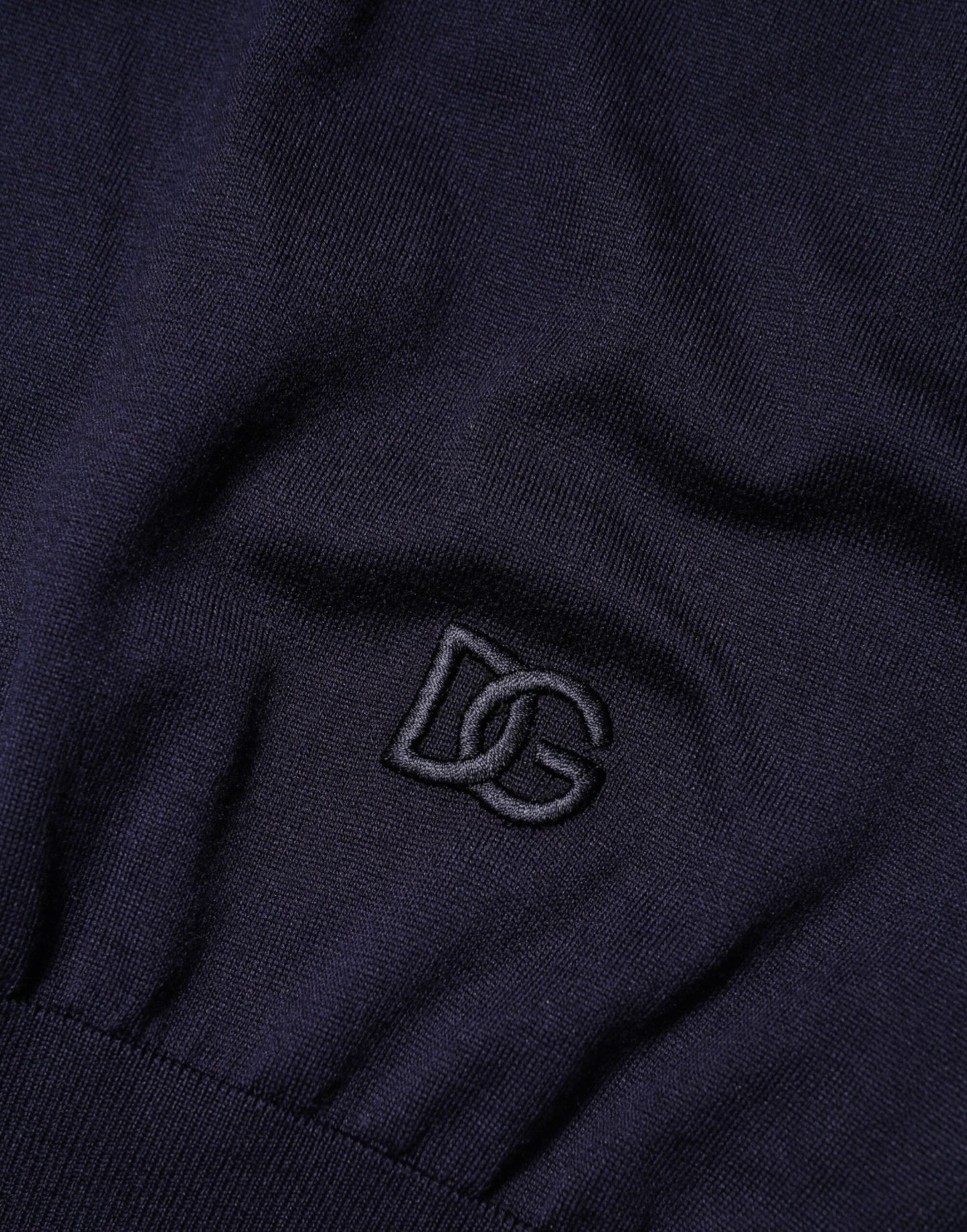 Dolce & Gabbana Dunkelblaues Seiden-T-Shirt mit Rundhalsausschnitt und kurzen Ärmeln