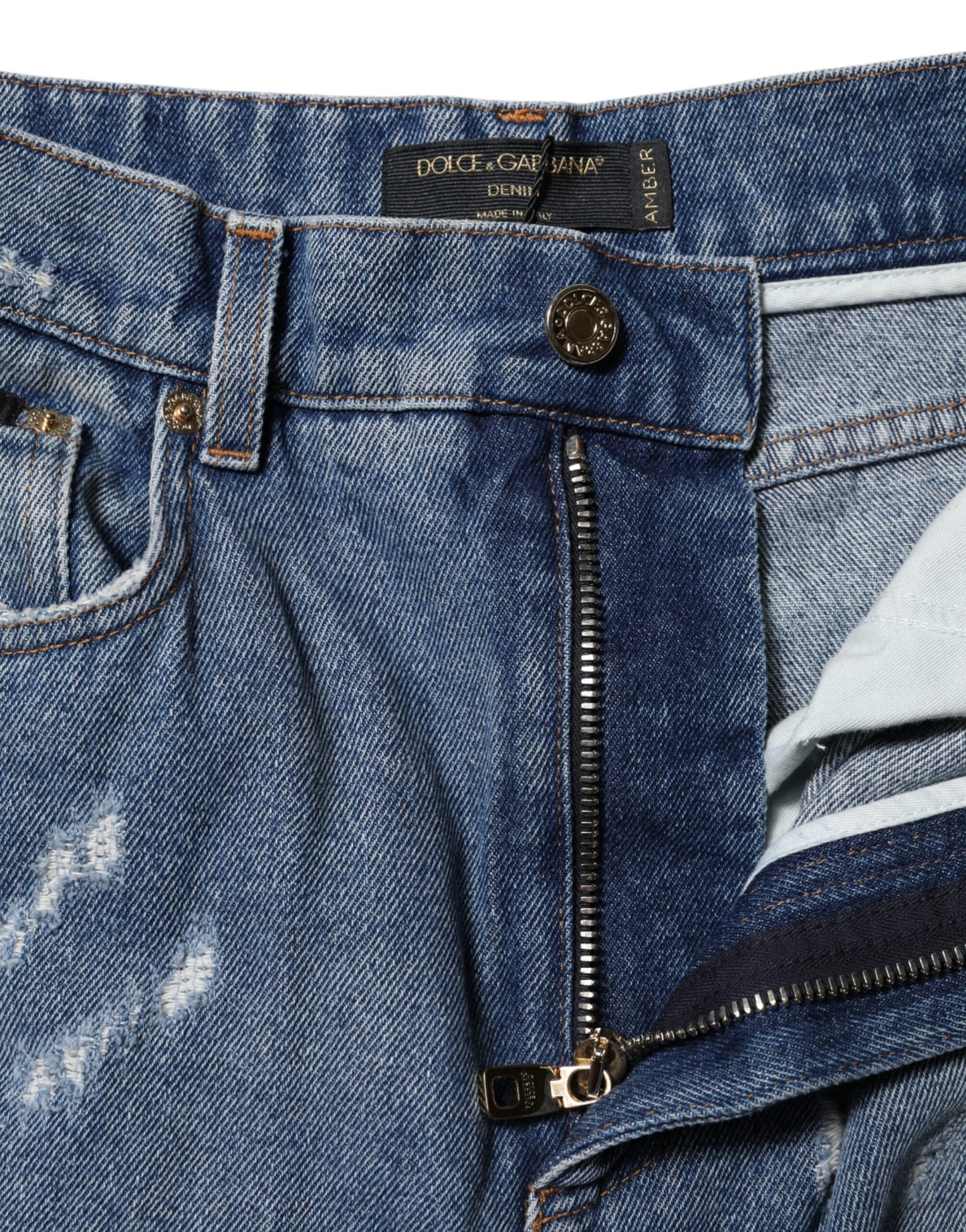 Dolce & Gabbana Blaue AMBER Zerrissene Denim-Jeans mit hoher Taille
